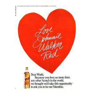 1972 Johnnie Walker Red Label Scotch Be Our Valentine Vintage Print Ad Heart Art